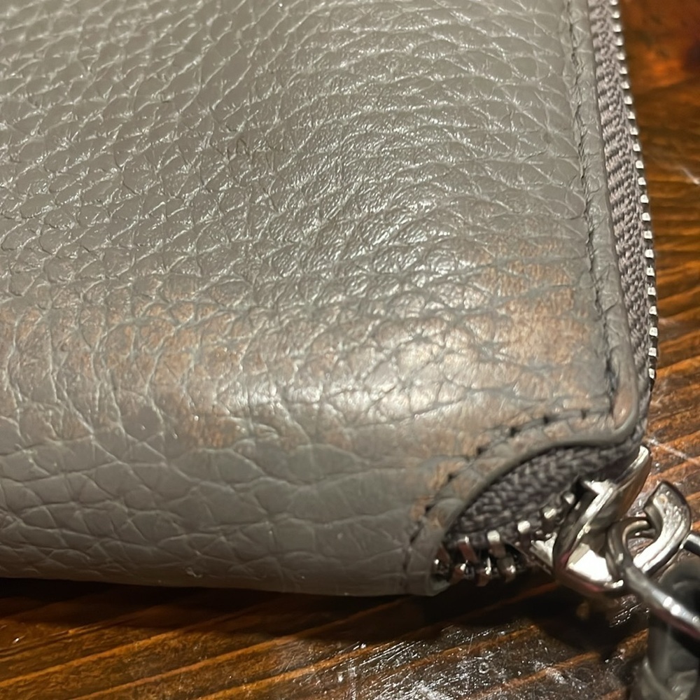 ALLSAINTS gray pebbled leather Long Wallet zippy with wristlet WLT2 - Picture 9 of 10
